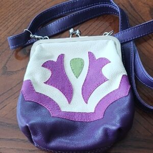 Stylish Purple and White Leather Crossbody Bag